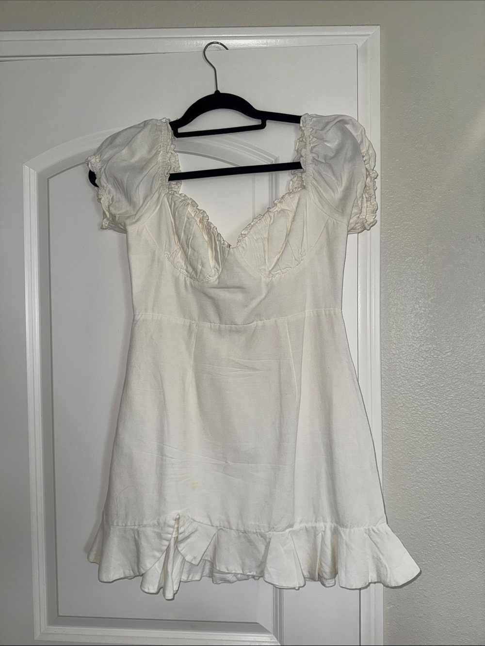 Selfie Leslie White Ruffle Mini Dress with Puff Sleeves